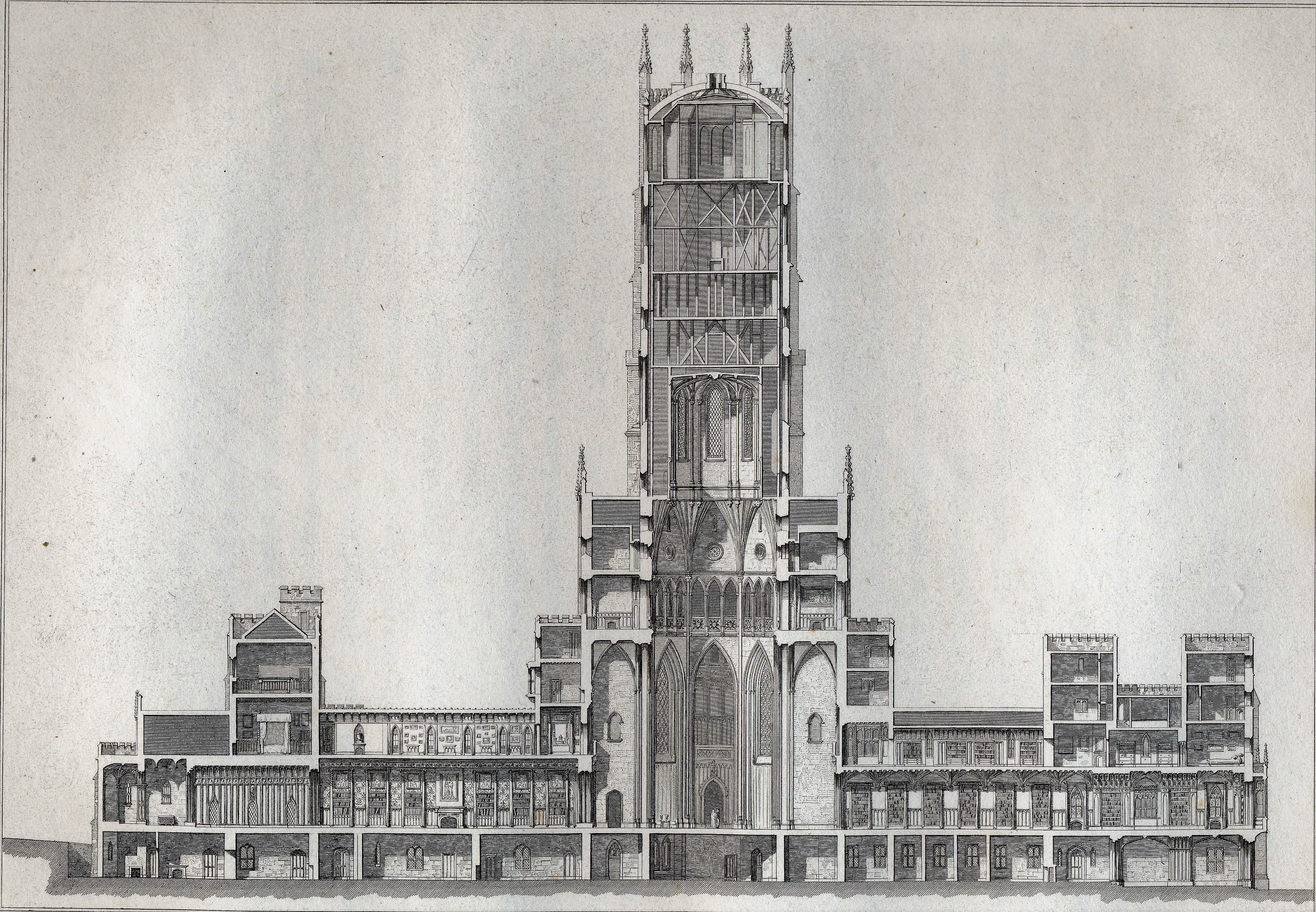 Cross-Section of Fonthill Abbey, from Delineations of Fonthill and its Abbey, by John Rutter, 1823