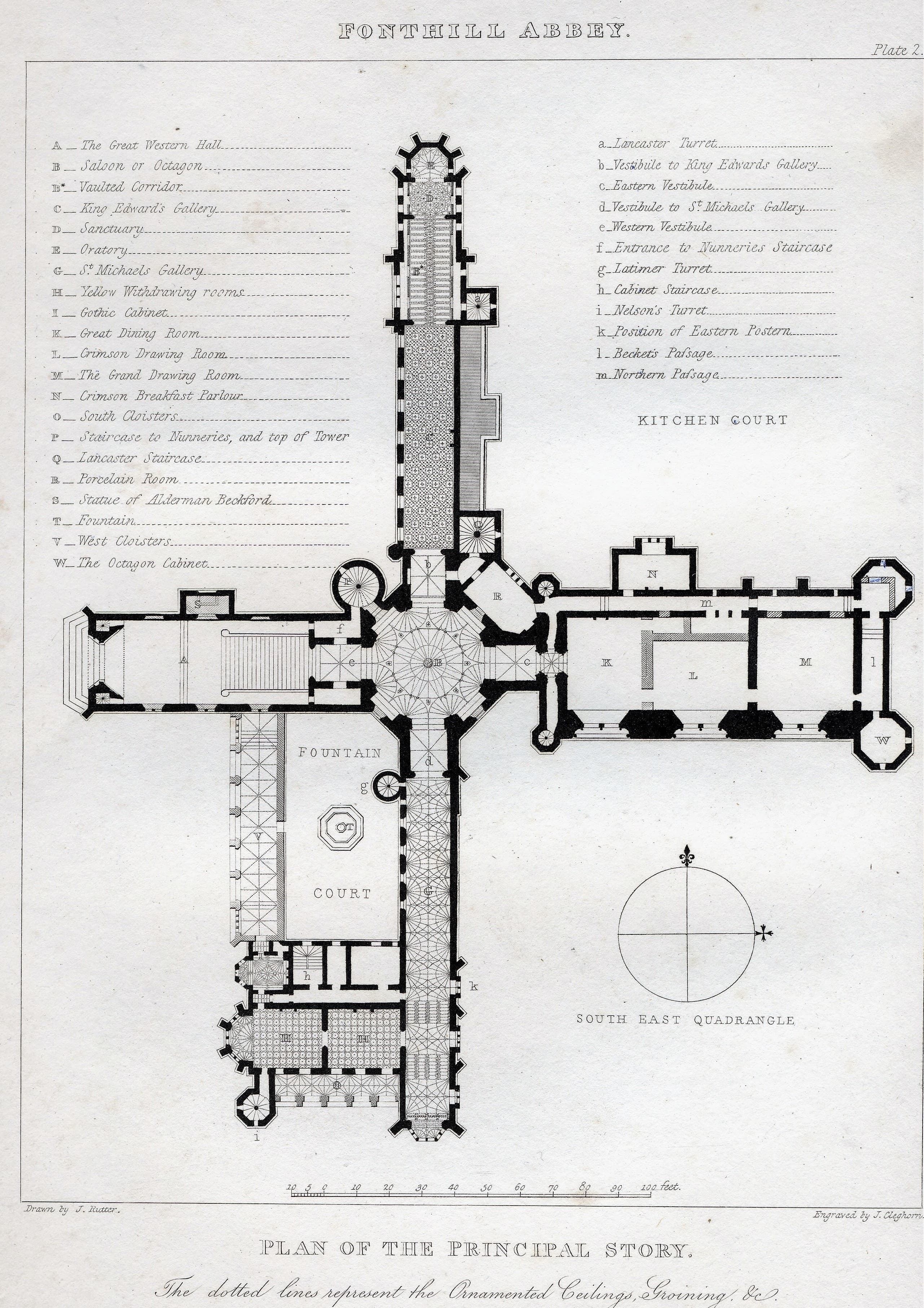 Plan of the Principal Storey, Fonthill Abbey, from Delineations of Fonthill and its Abbey, by John Rutter, 1823