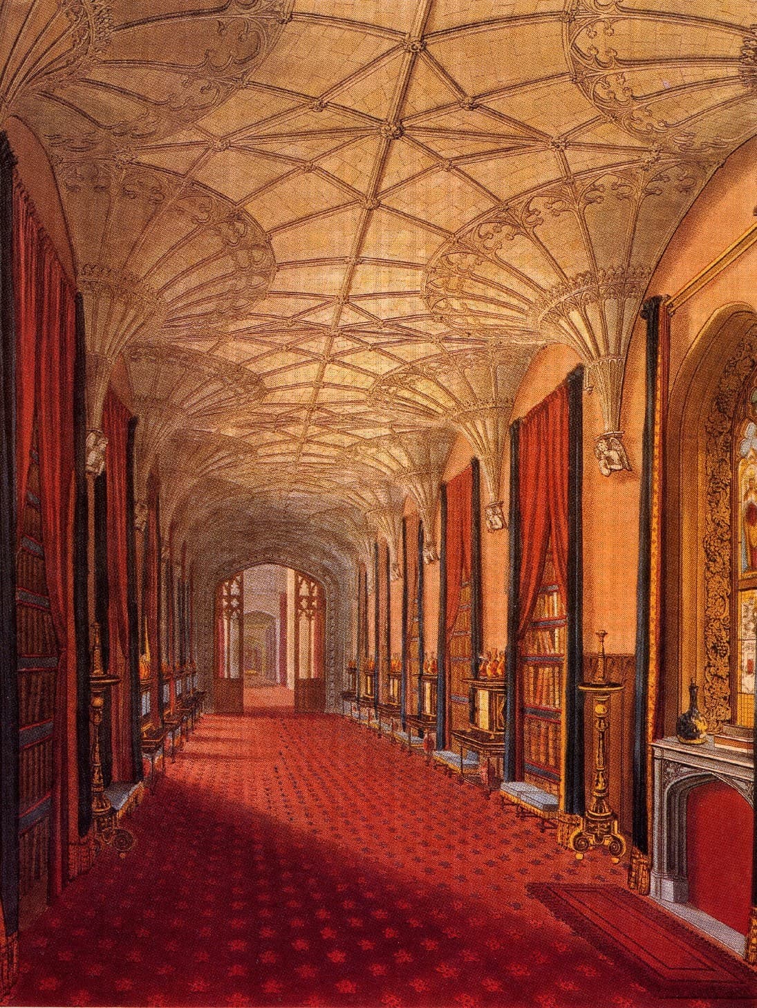 South End of St Michael's Gallery, Fonthill Abbey, from Graphic and Literary Illustrations of Fonthill Abbey, by John Britton, 1823