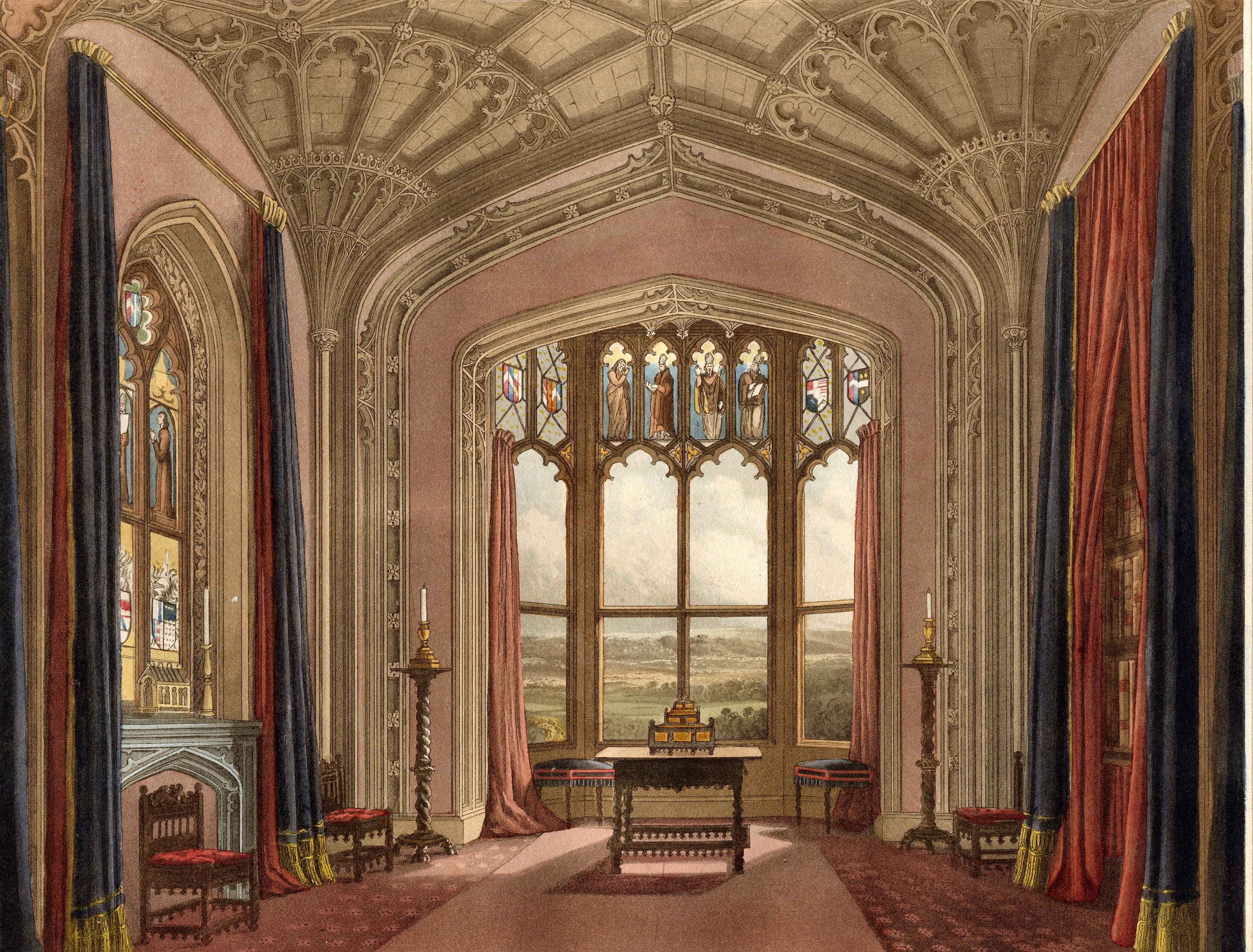 Interior of St Michael's Gallery, Fonthill Abbey, from Delineations of Fonthill and its Abbey, by John Rutter, 1823