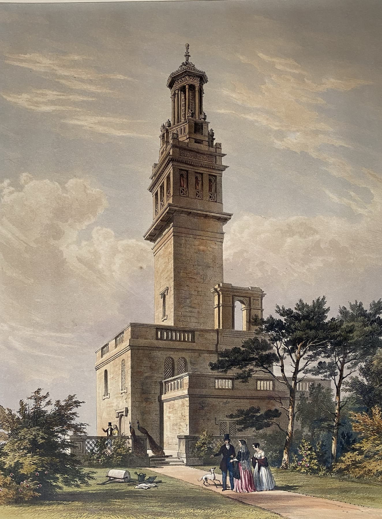 Beckford's Tower, Bath: Exterior View, C.J. Richardson after Willes Maddox, from Views of Lansdown Tower, by Edmund English, 1844