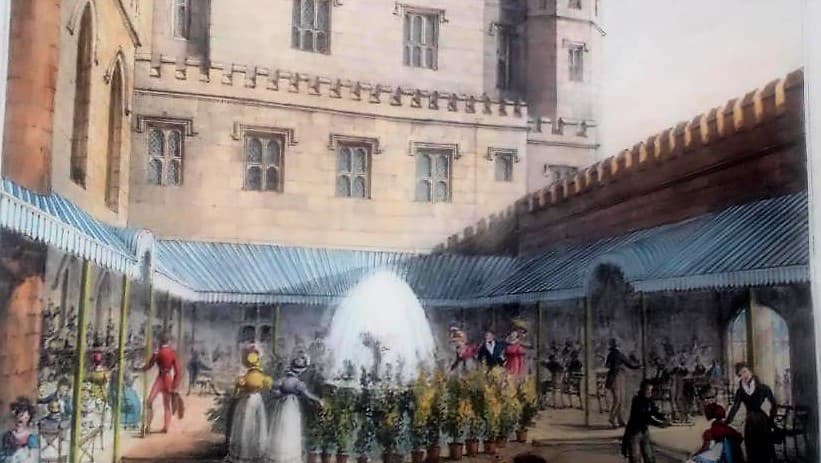 Fonthill Abbey: View of the Fountain Court within the Western Cloister, 1827