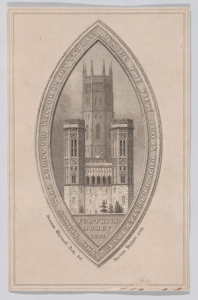 Fonthill Abbey 1823 admission ticket, engraved by Thomas Higham after Stedman Whitwell